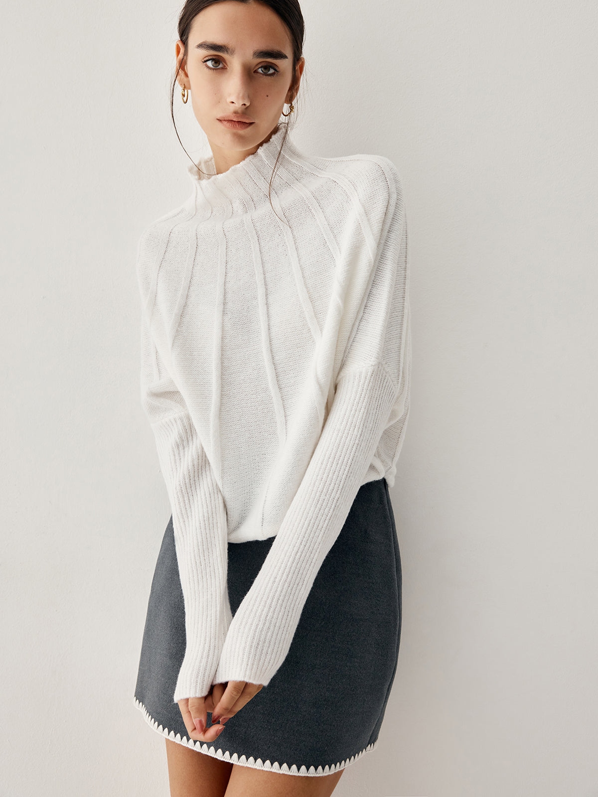 Piping Mock Neck Uzun Kol Örgü Üst