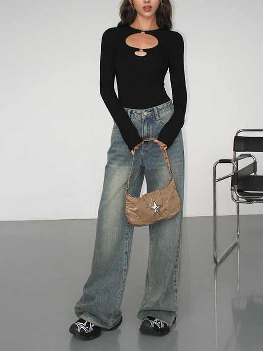 Çift Anahtar Deliği Uzun Kollu Üst