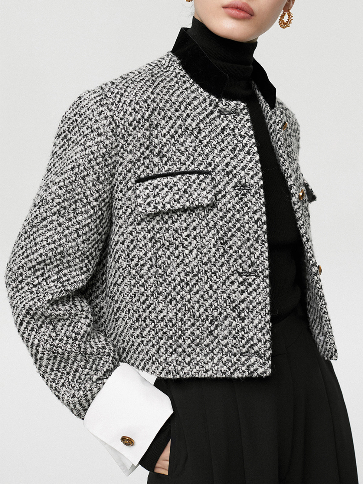 İkili Renkli Kısa Tweed Ceket