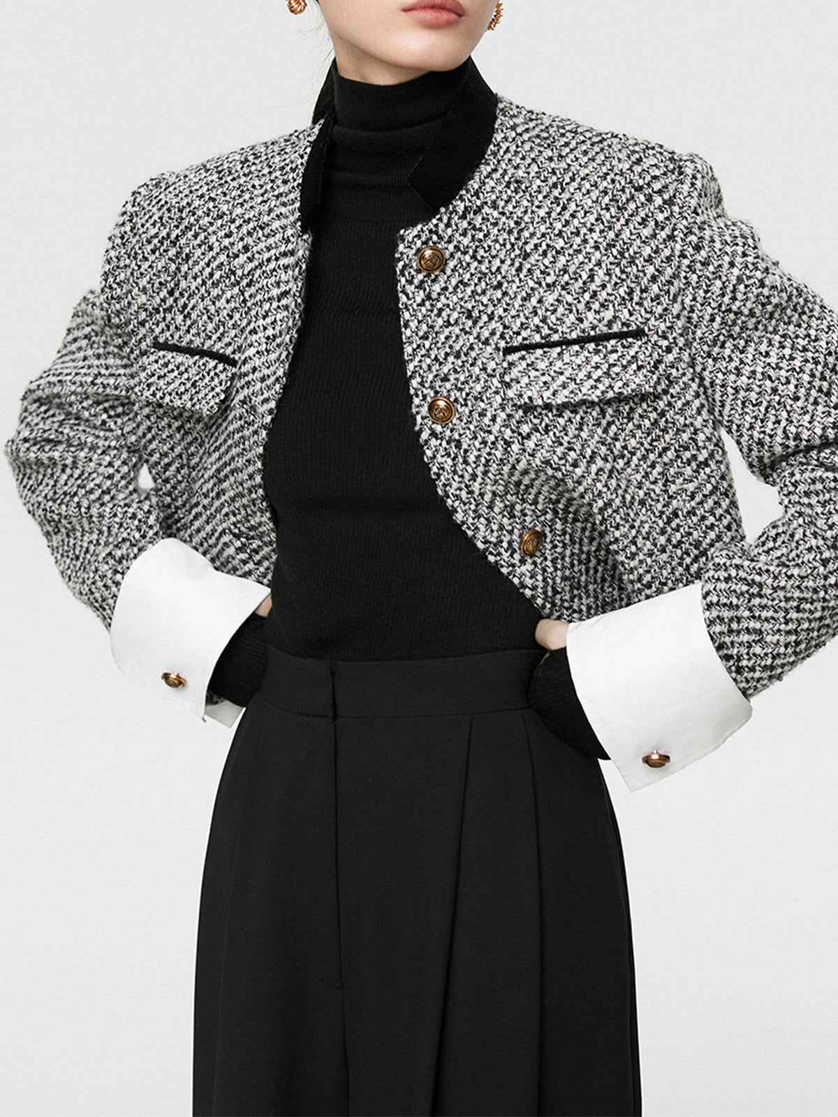 İkili Renkli Kısa Tweed Ceket
