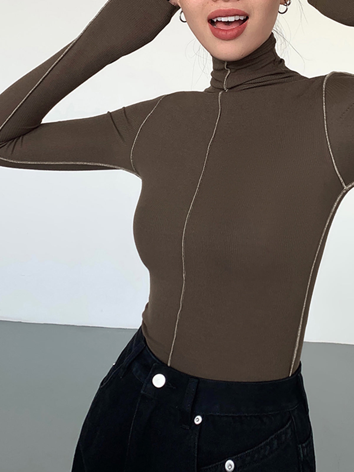 Slynk Turtleneck Kontrast Kenar Ribana Örgü Tişört