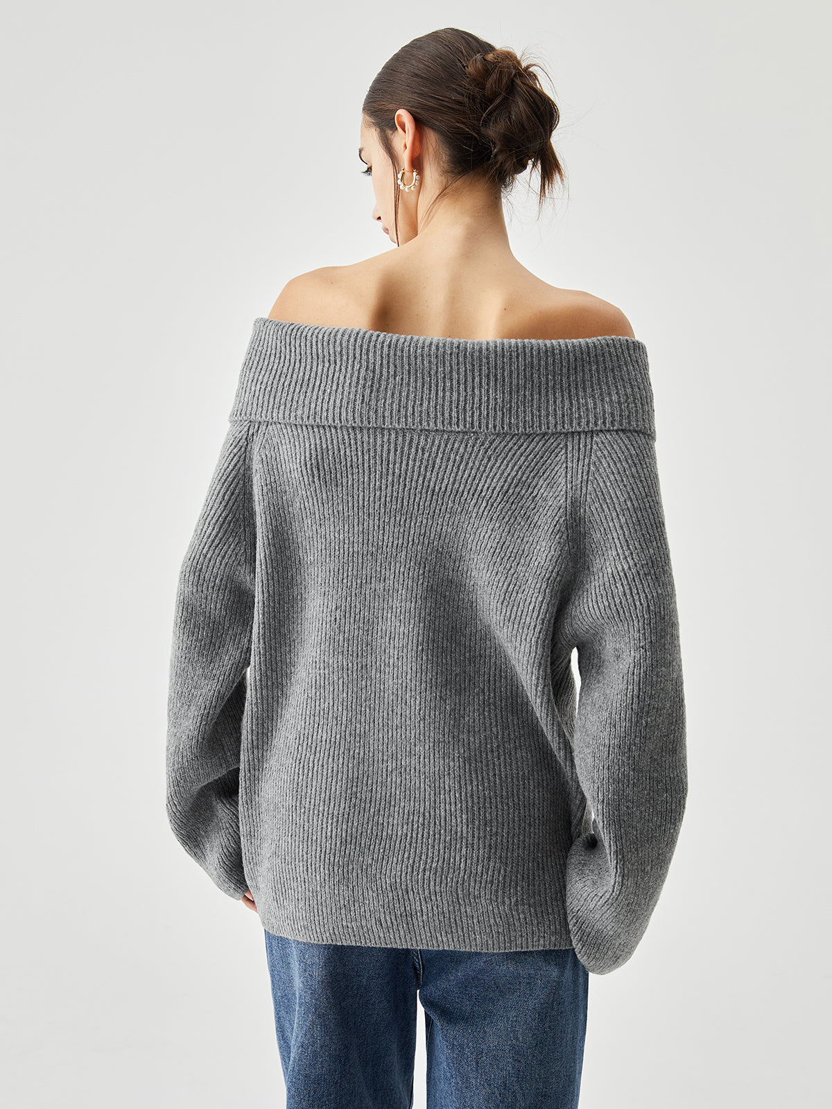 Aşırı Boyutlu Off Shoulder Örgü Kazak