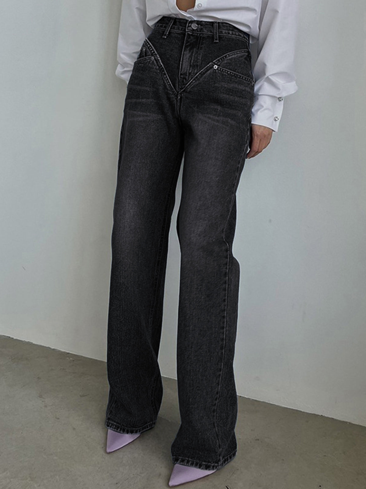 Vintage Yıkama Denim Düz Paça Kot Pantolon