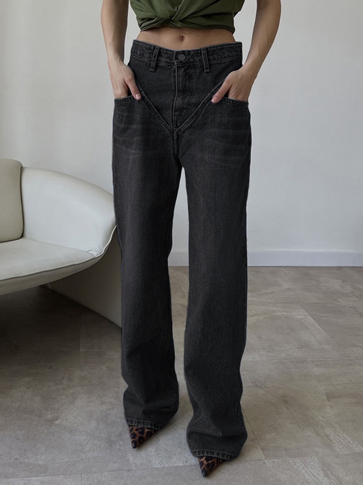 Vintage Yıkama Denim Düz Paça Kot Pantolon
