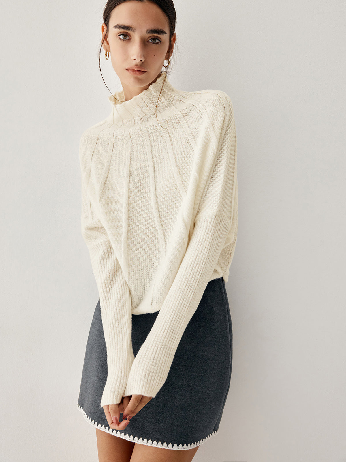 Piping Mock Neck Uzun Kol Örgü Üst