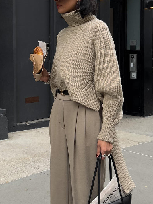 Sade Oversized Ribana Triko Yüksek Yakalı Kazak