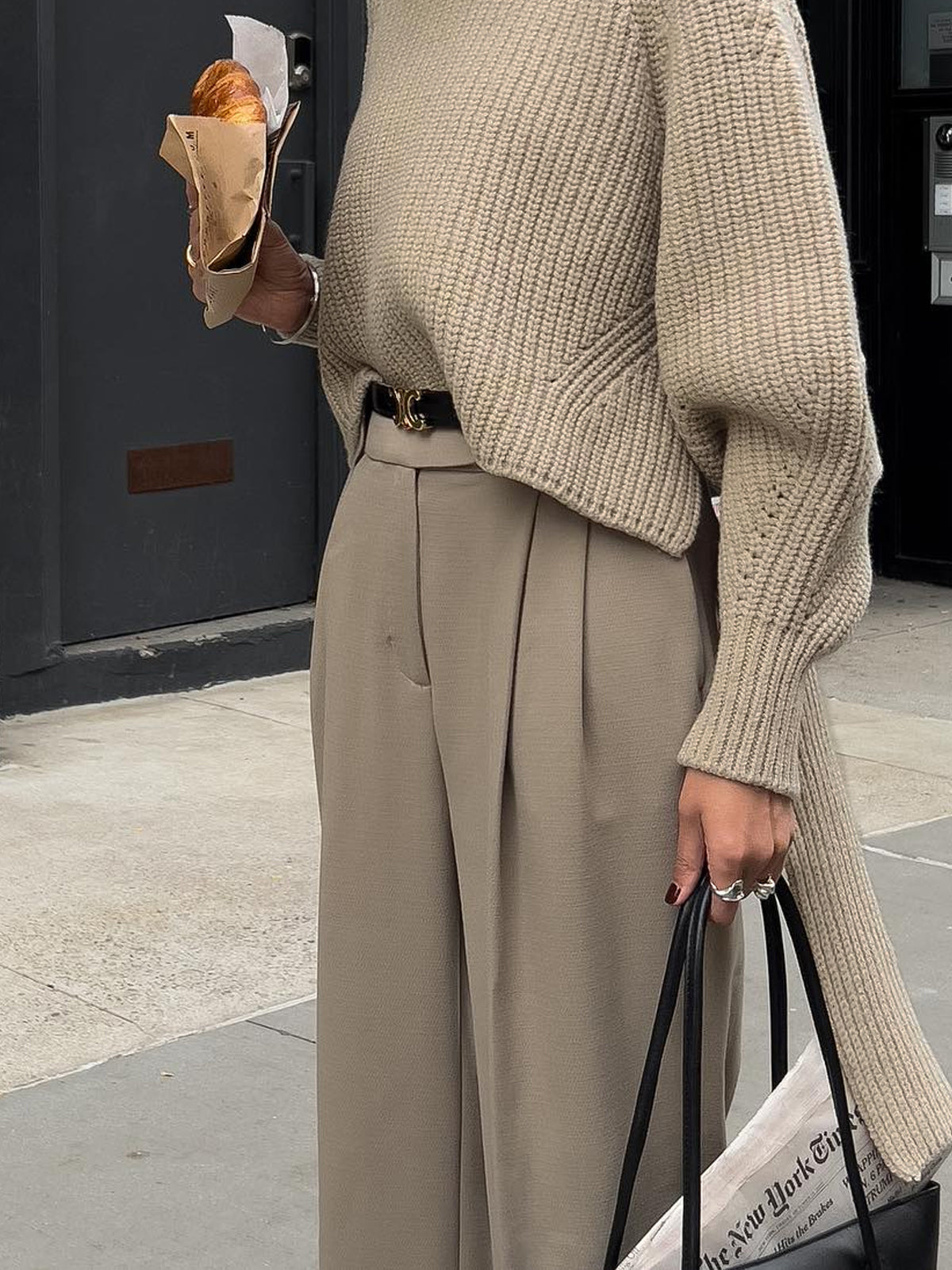 Sade Oversized Ribana Triko Yüksek Yakalı Kazak