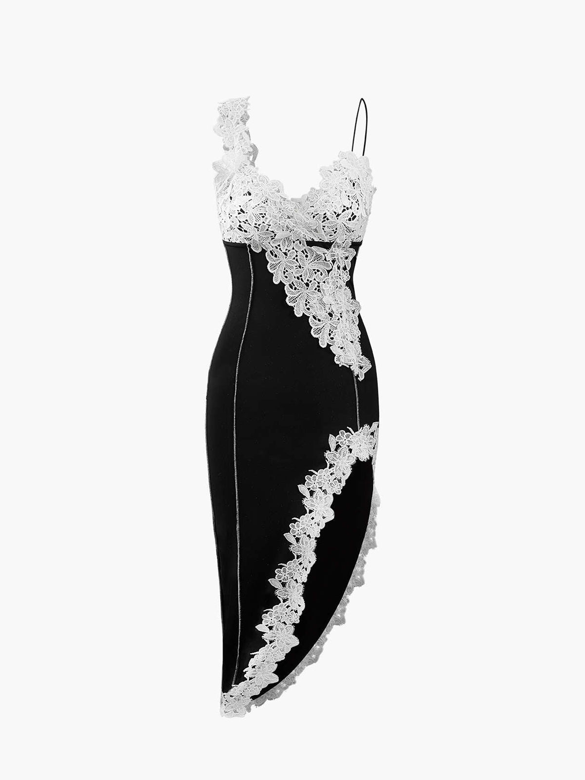 Jacquard Flowered Lace Contrast Cut Mosque Midi Dress