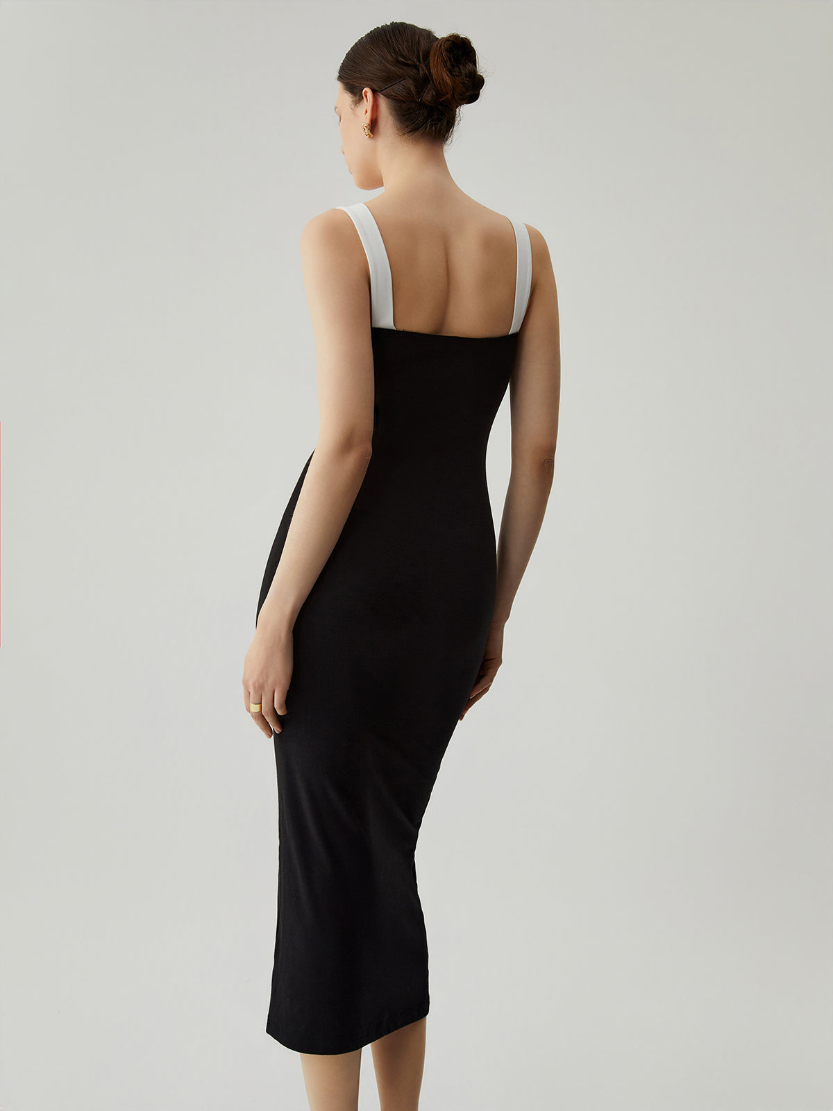 Bodycon Yamalı Kalp Yaka Kamisole Midi Elbise