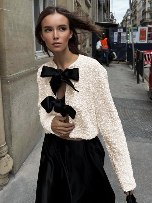 Sıralı Kadife Fiyonk Dekor Ceket