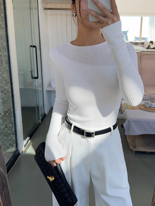 Örgü Ribana Yaka Asimetrik Üst