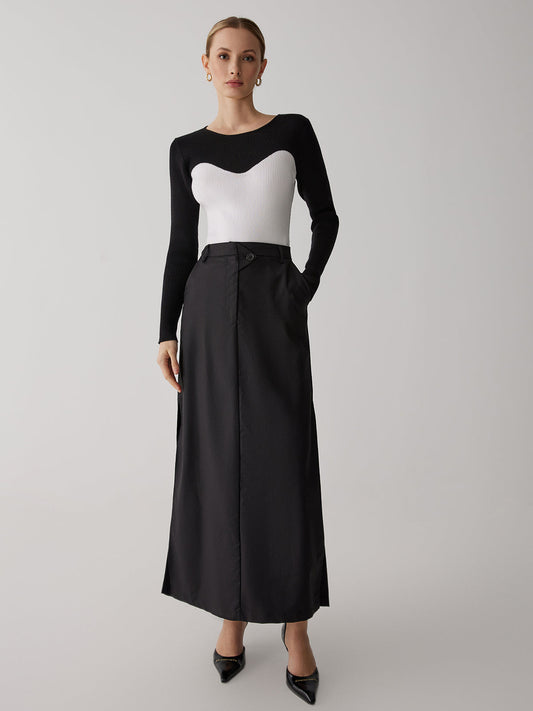 Yama Kontrast Yuvarlak Yaka Kazak