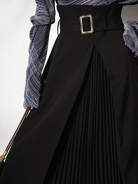 Düzensiz Paketli Kemerli Midi Etek