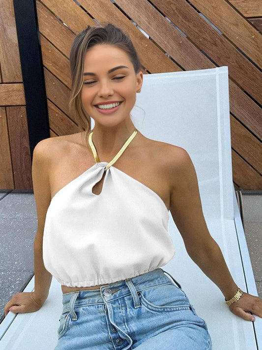 Yarı Şeffaf Halter Kısa Kolsuz Bluz