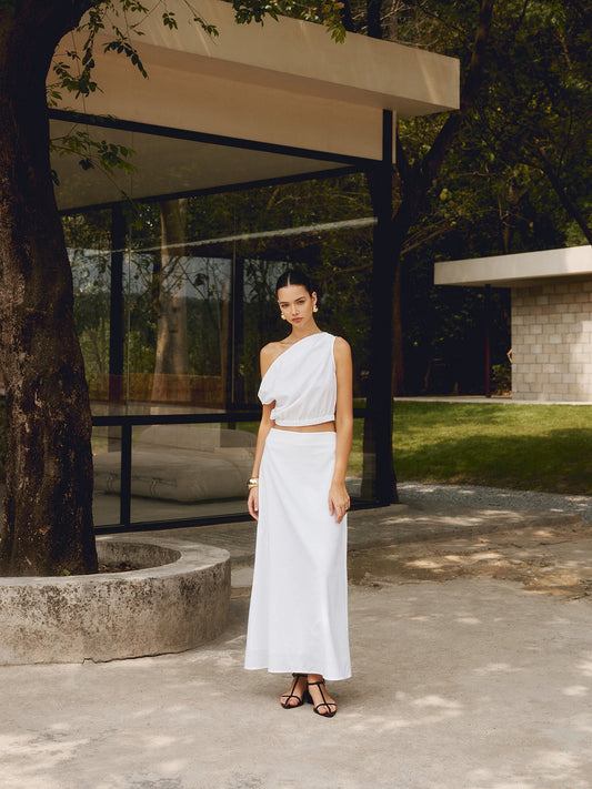 Pamuk ve Keten Tek Omuzlu Off Tişört