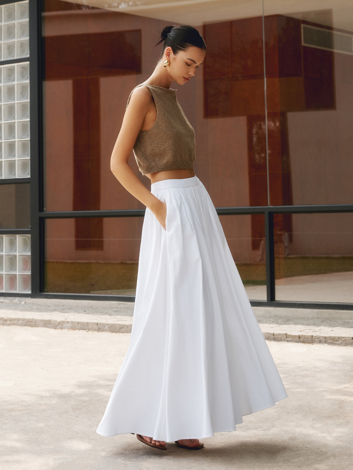 Keten Plise Maxi Etek