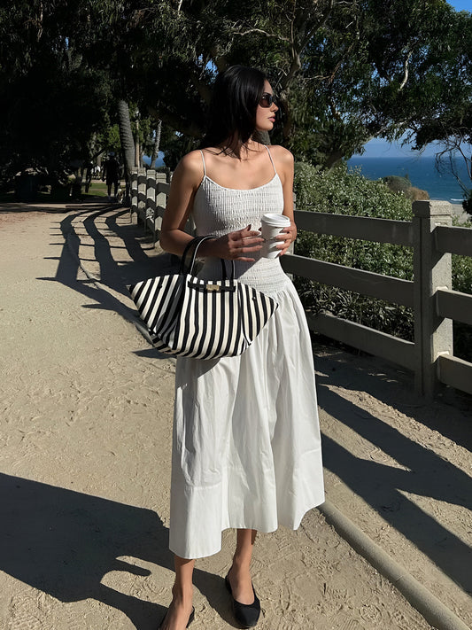 Pamuk Karışımlı Shirred Cami Midi Elbise