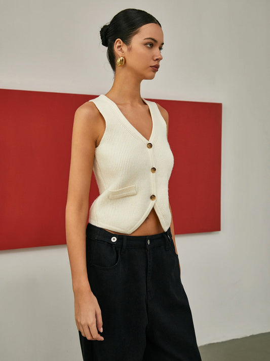 Krem Rengi Düğme Önlü Hırka