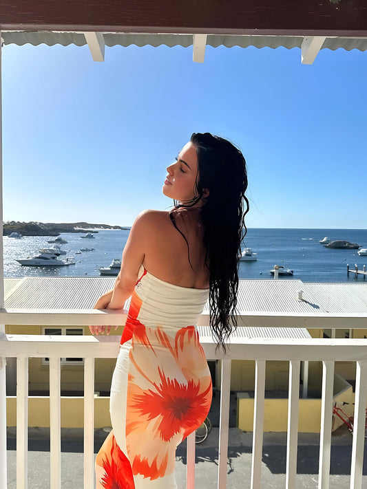 Çiçek Desenli Tüplü Uzun Elbise