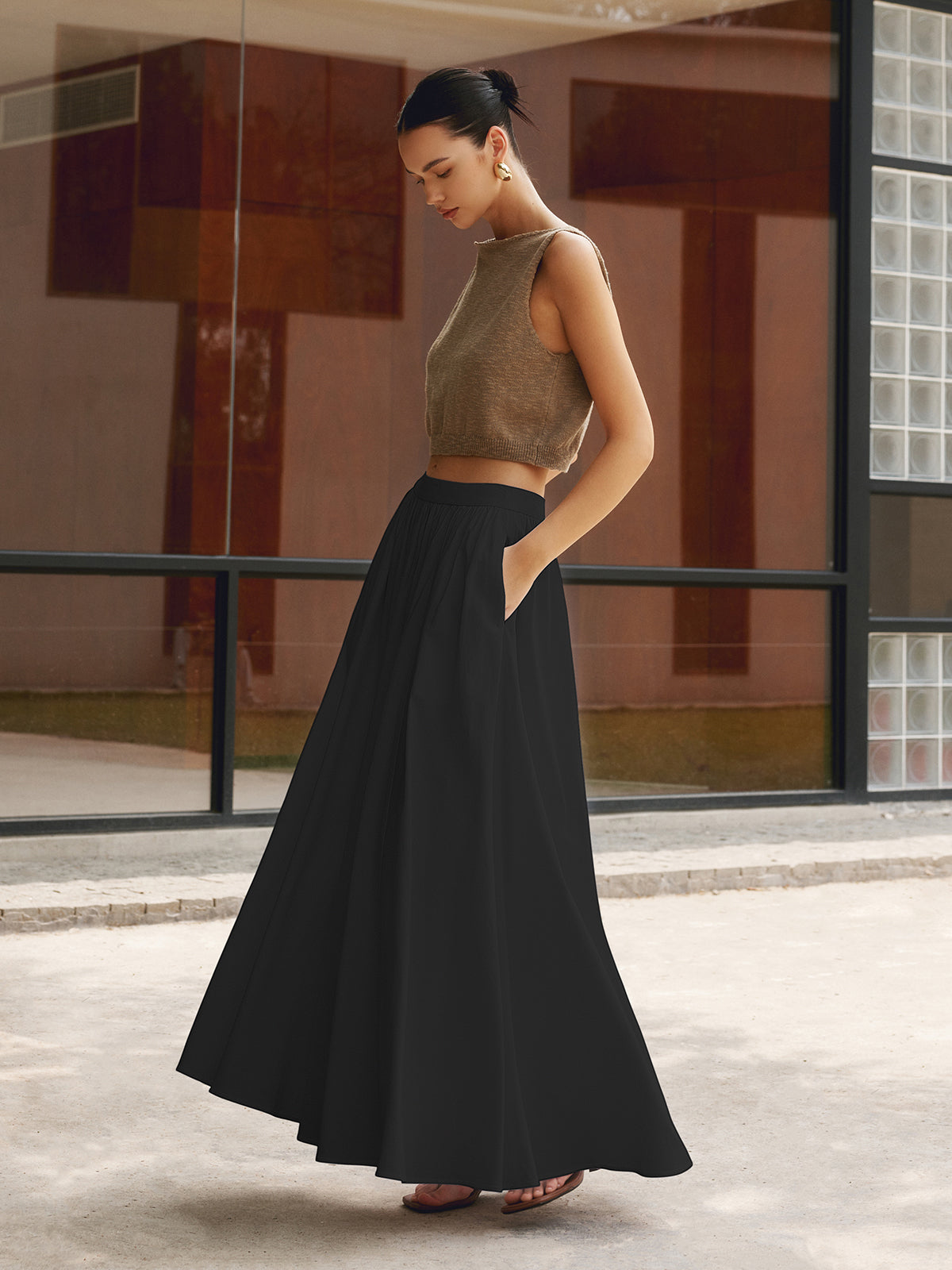 Keten Plise Maxi Etek