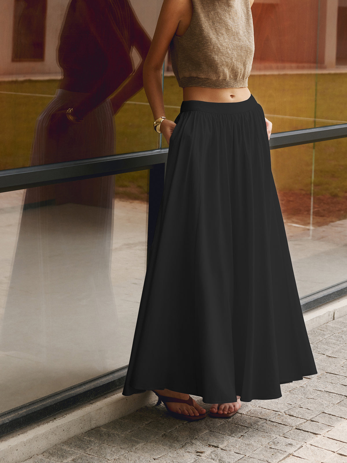 Keten Plise Maxi Etek