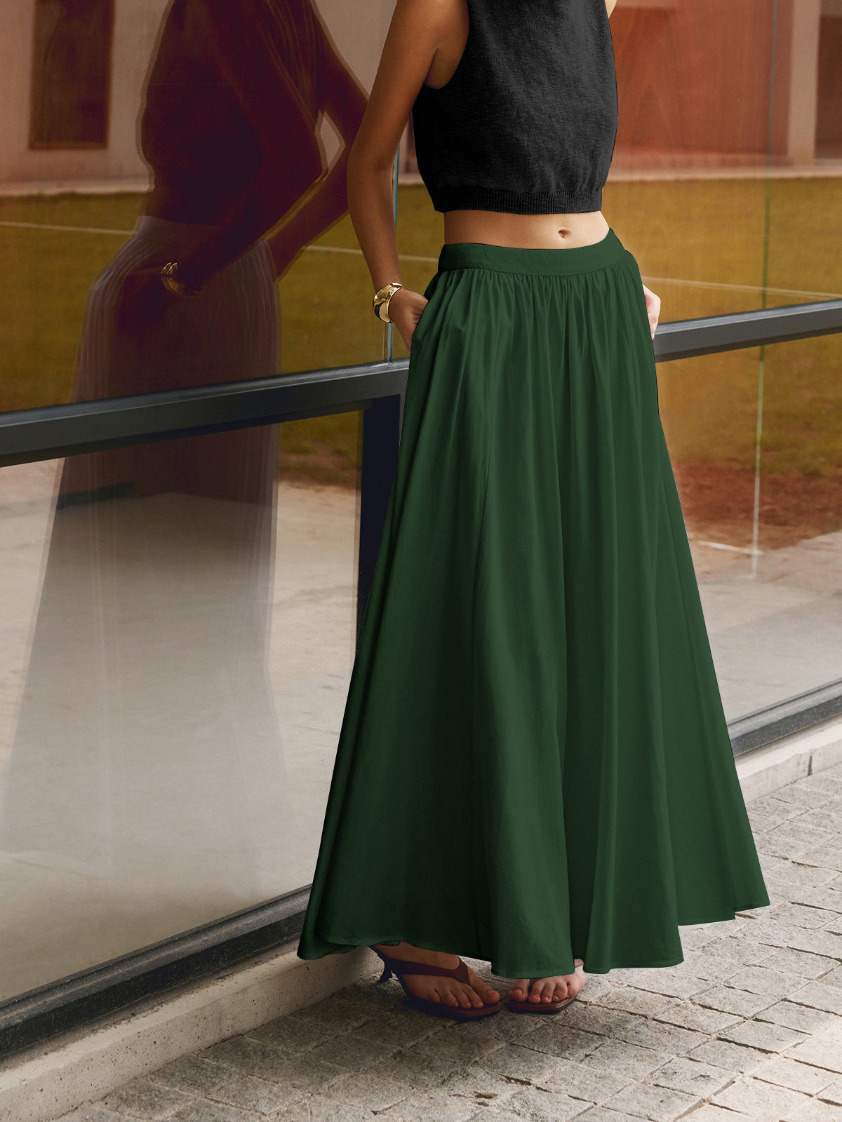 Keten Plise Maxi Etek