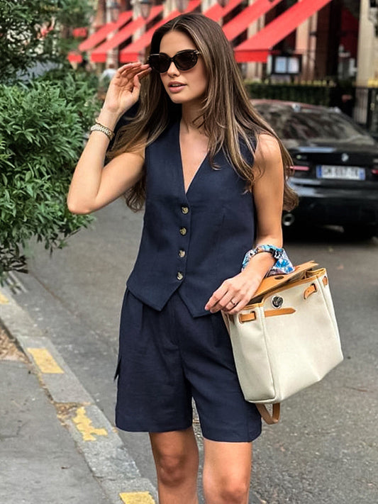 Pamuklu Rahat Kesim Cepli Şort Takımı