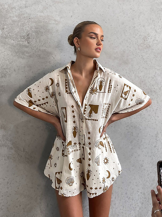 Yarı Şeffaf Gevşek Baskılı Tulum