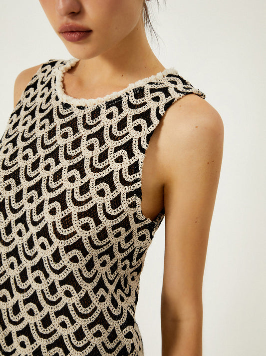 Tığ İşi Dalga Desenli Konnak Dekor Kolsuz Üst