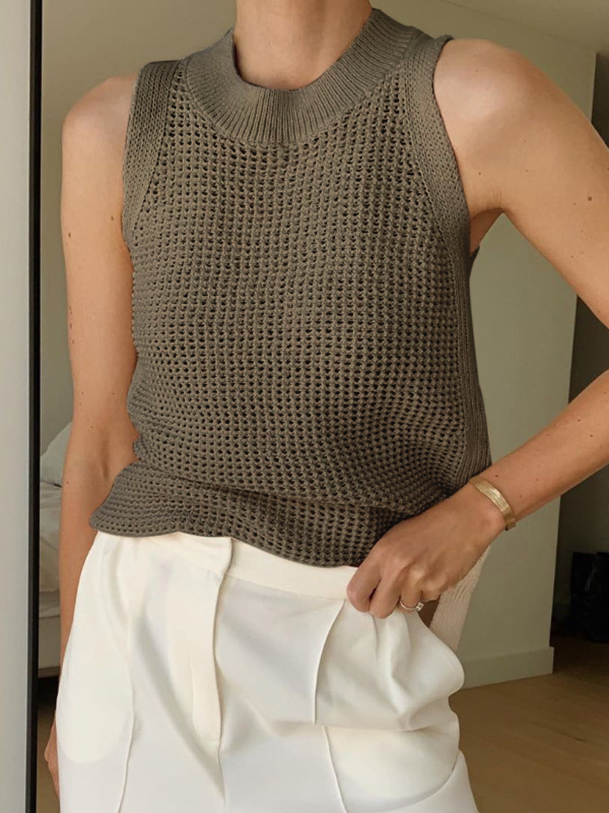 Knit Hollow Düz Askılı Üst