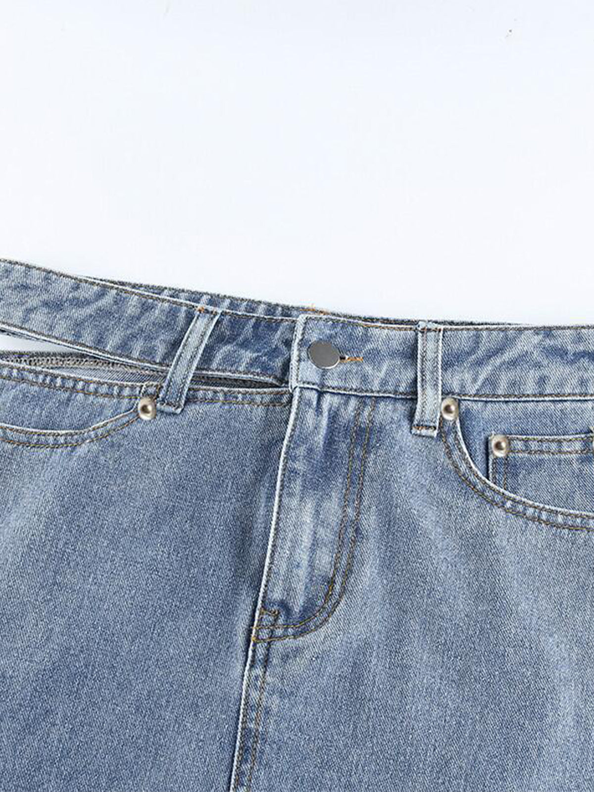 Denim Yüksek Bel Kesik Kısa Etek