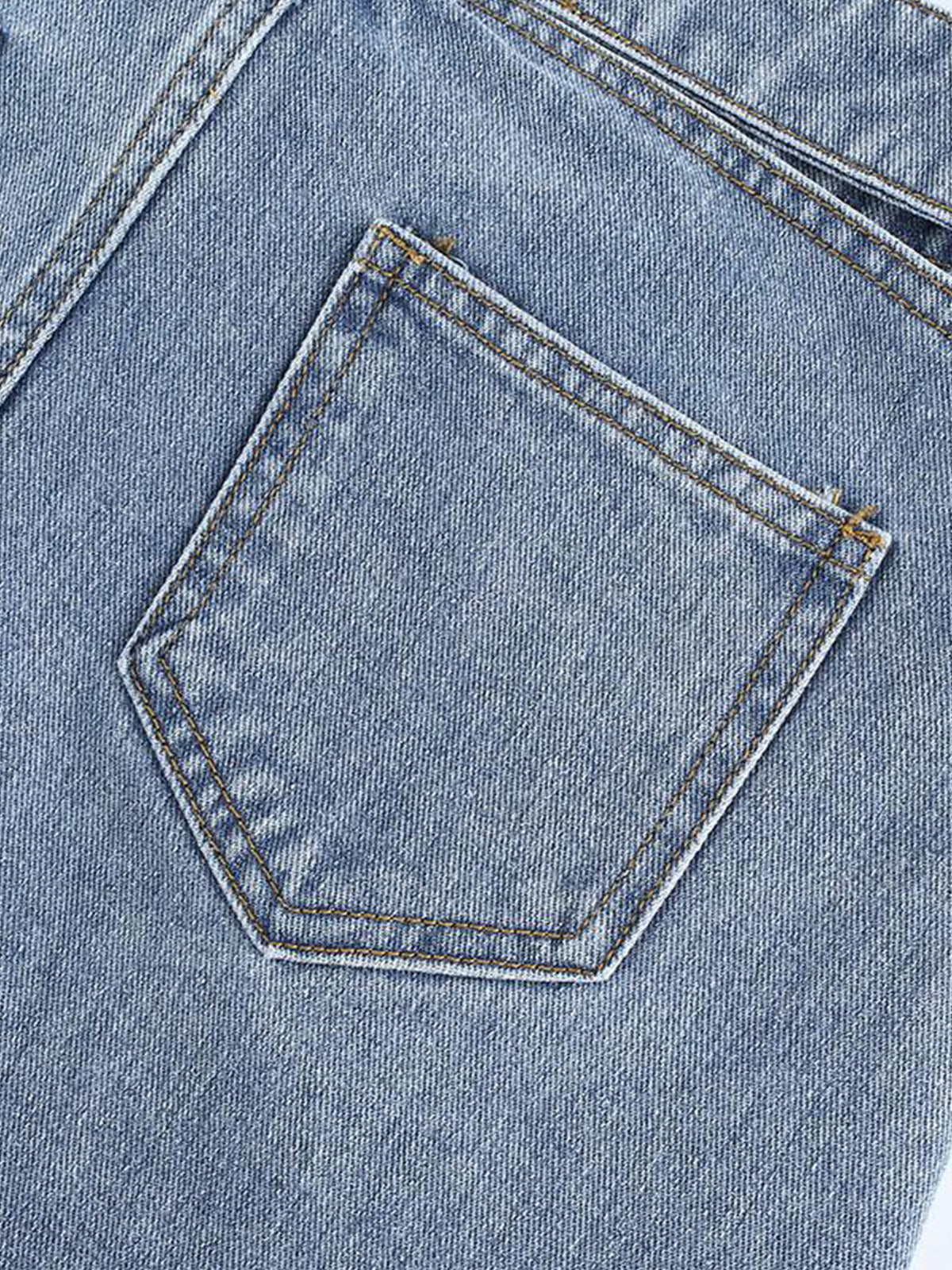 Denim Yüksek Bel Kesik Kısa Etek