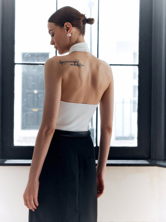 Halter Çapraz Sırt Açık Triko Üst