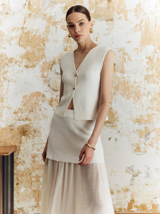 Düz Düğme Kazak Yeleği