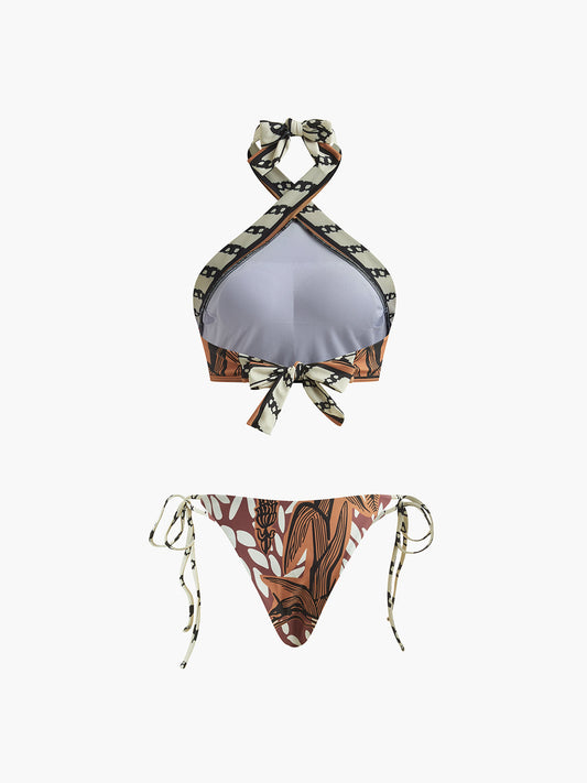Retro Baskılı Halter Bikini Seti