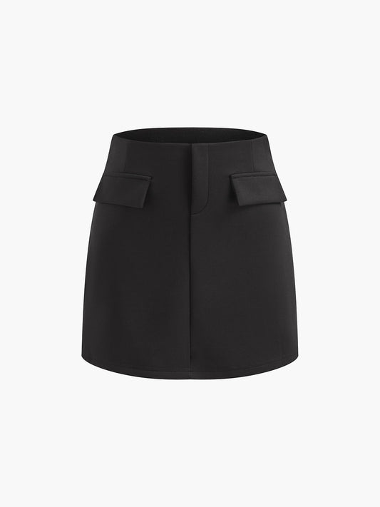 Dar Kesim Kolsuz Cep Detaylı Etek Takımı