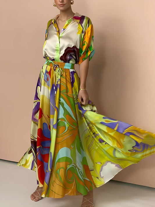 Saten Baskılı İpli Etek Seti