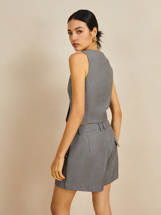 V-yaka Dokuma Kumaş Rahat Şort Takımı