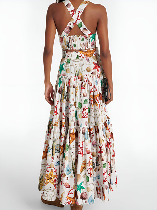 Baskılı Plise Etek Seti