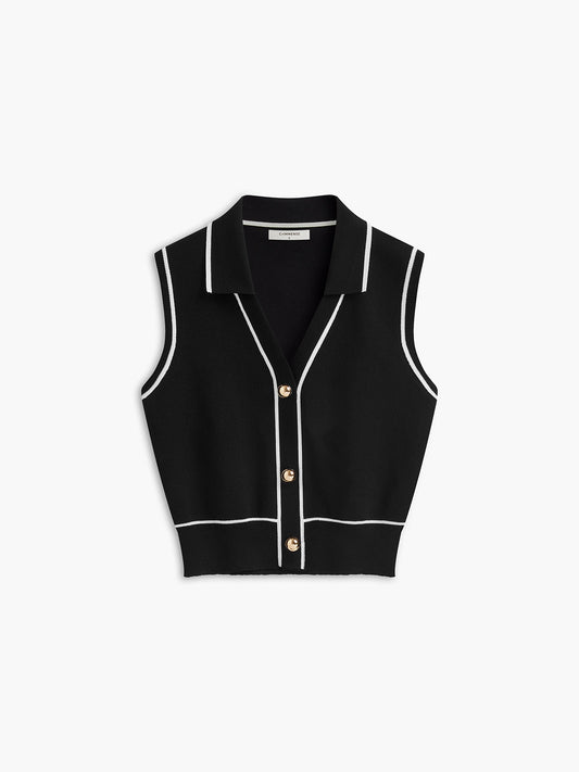 Düğme Ön Kontrast Bağlama Kolsuz Etek Takımı