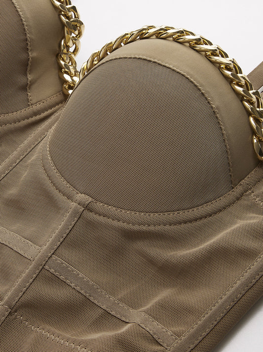 Yarı Şeffaf Jarse Korse Metal Zincirle