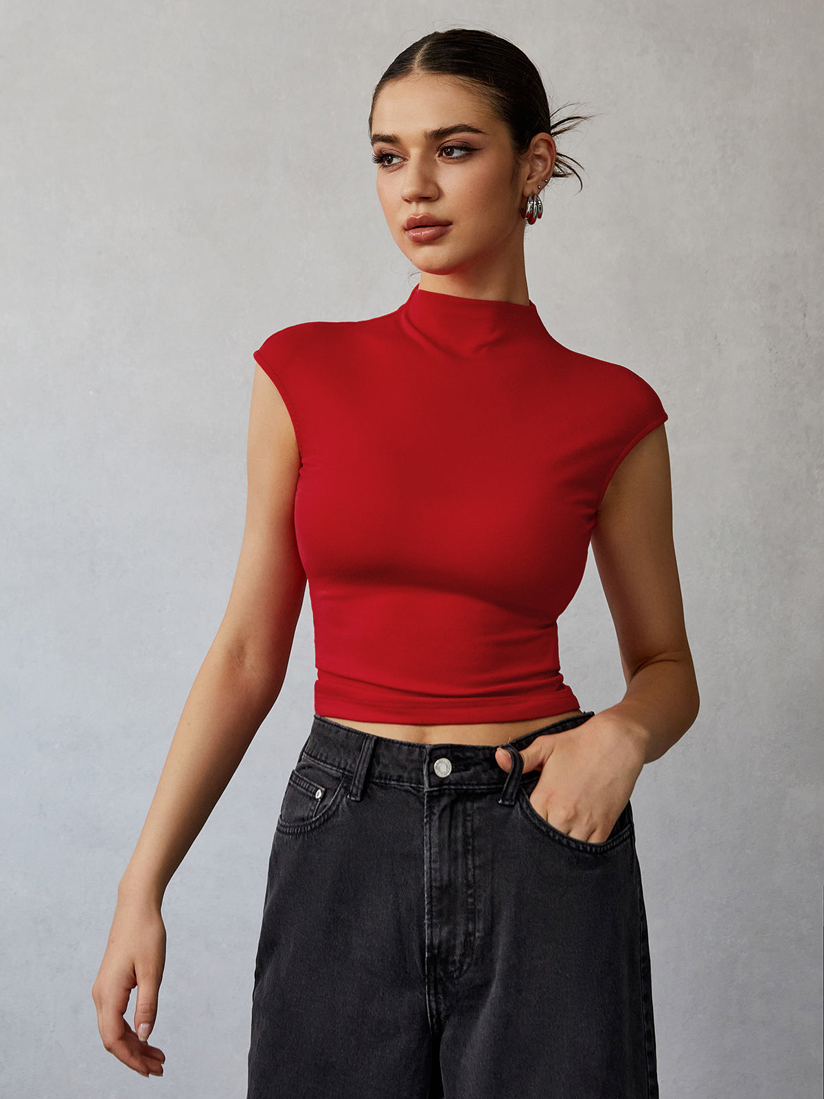 Mock Neck Kısa Kol T-Shirt