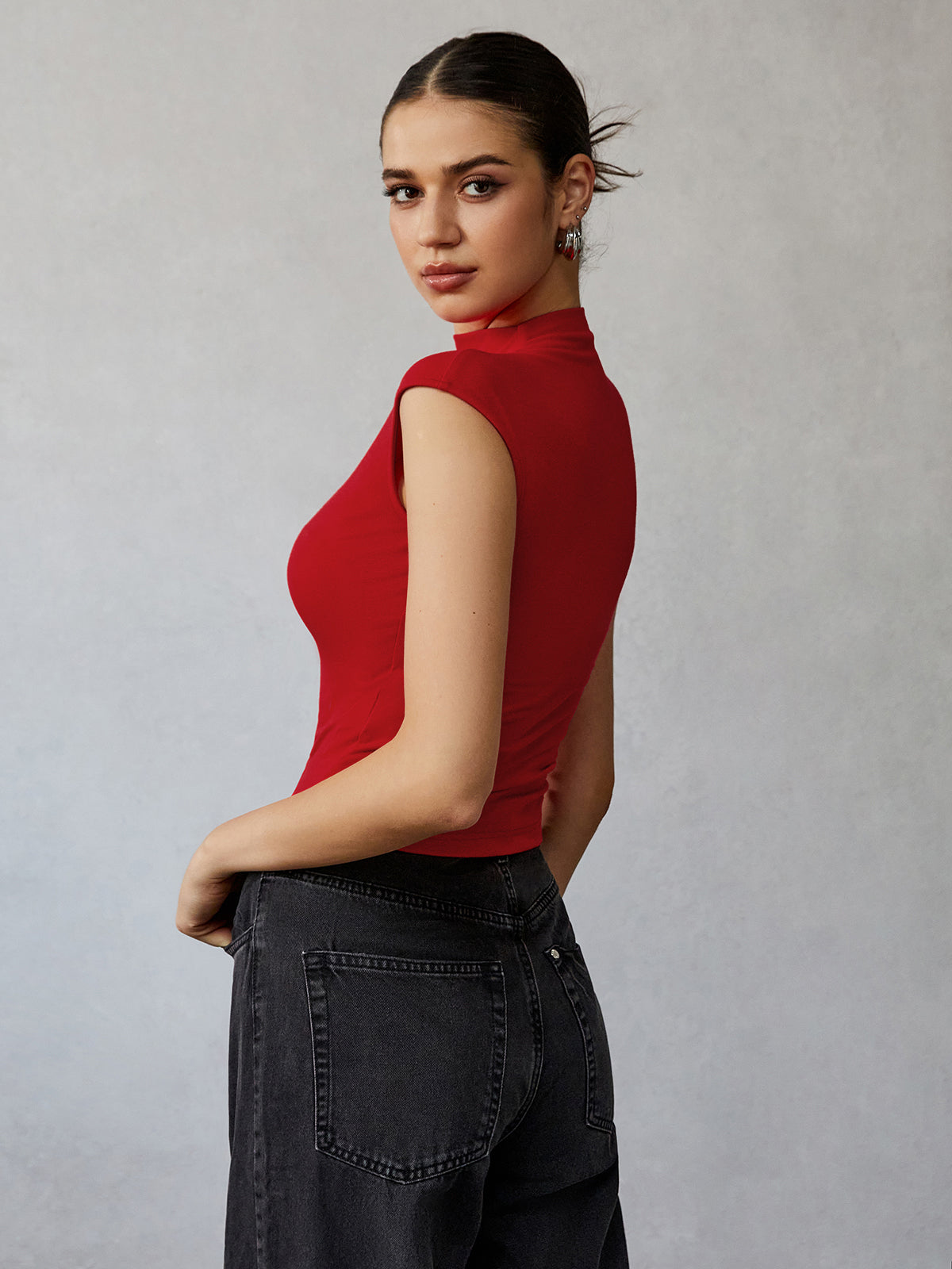 Mock Neck Kısa Kol T-Shirt