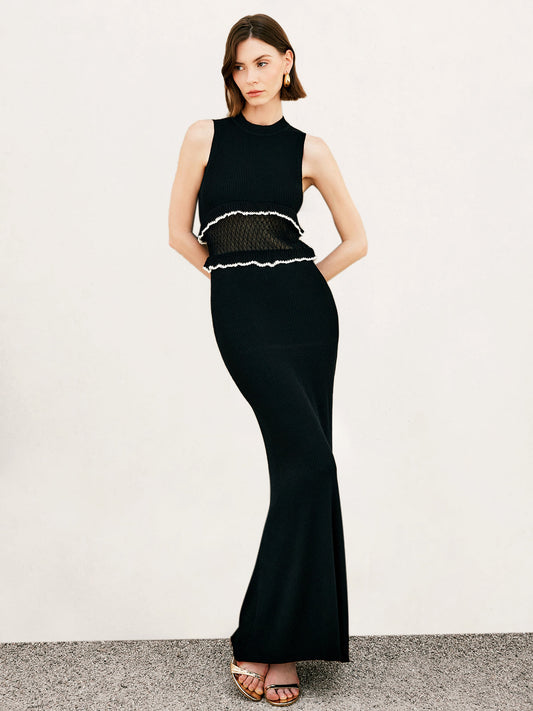 Şeffaf Ham Kenar Sızgı Kolsuz Elbise