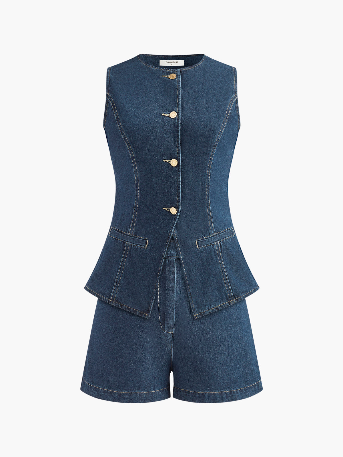 Kot Peplum Yelek ile Şort Takımı