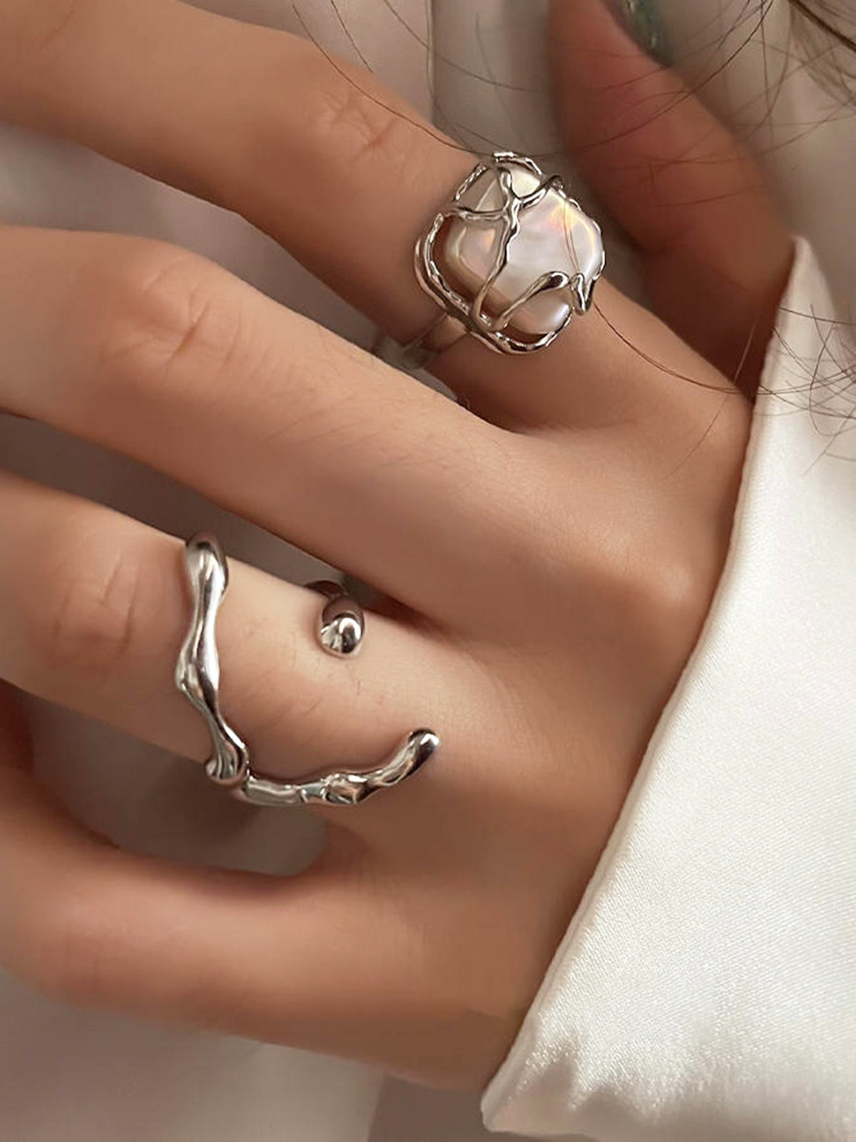 1 Adet Minimalist Tam Ay İnci Yüzük