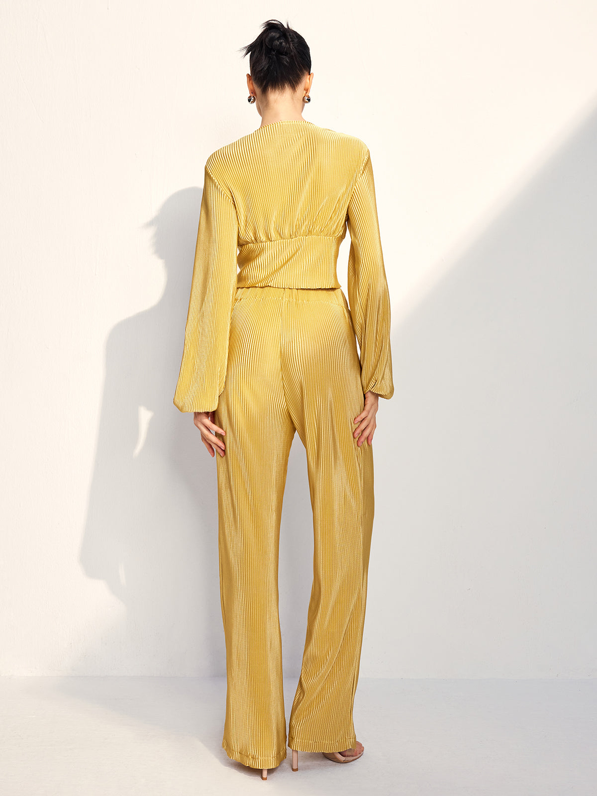 Ç drawstring Puff Sleeve Pantolon Takımı