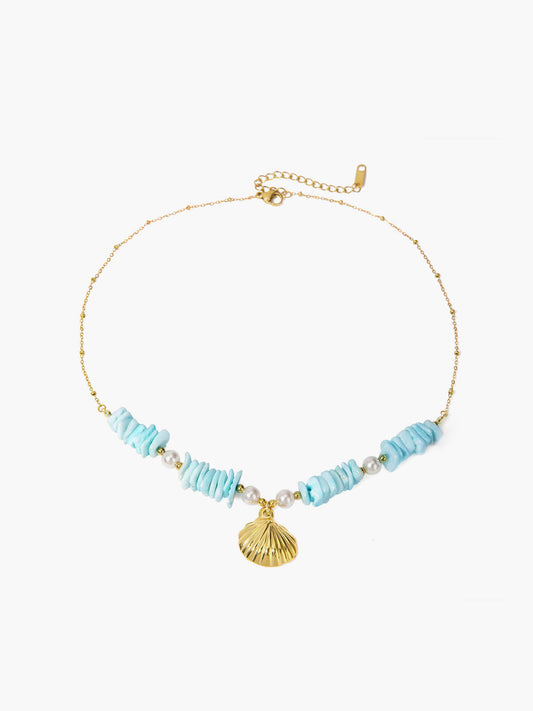 Nane Yeşili İki Şeritli İnci Kabuk Kolye