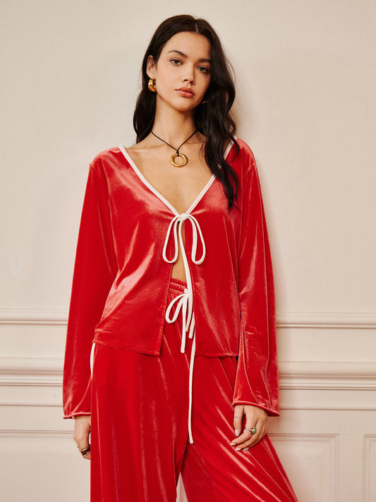 Saten Dantel Bağlamalı Drapeli Pantolon Takımı