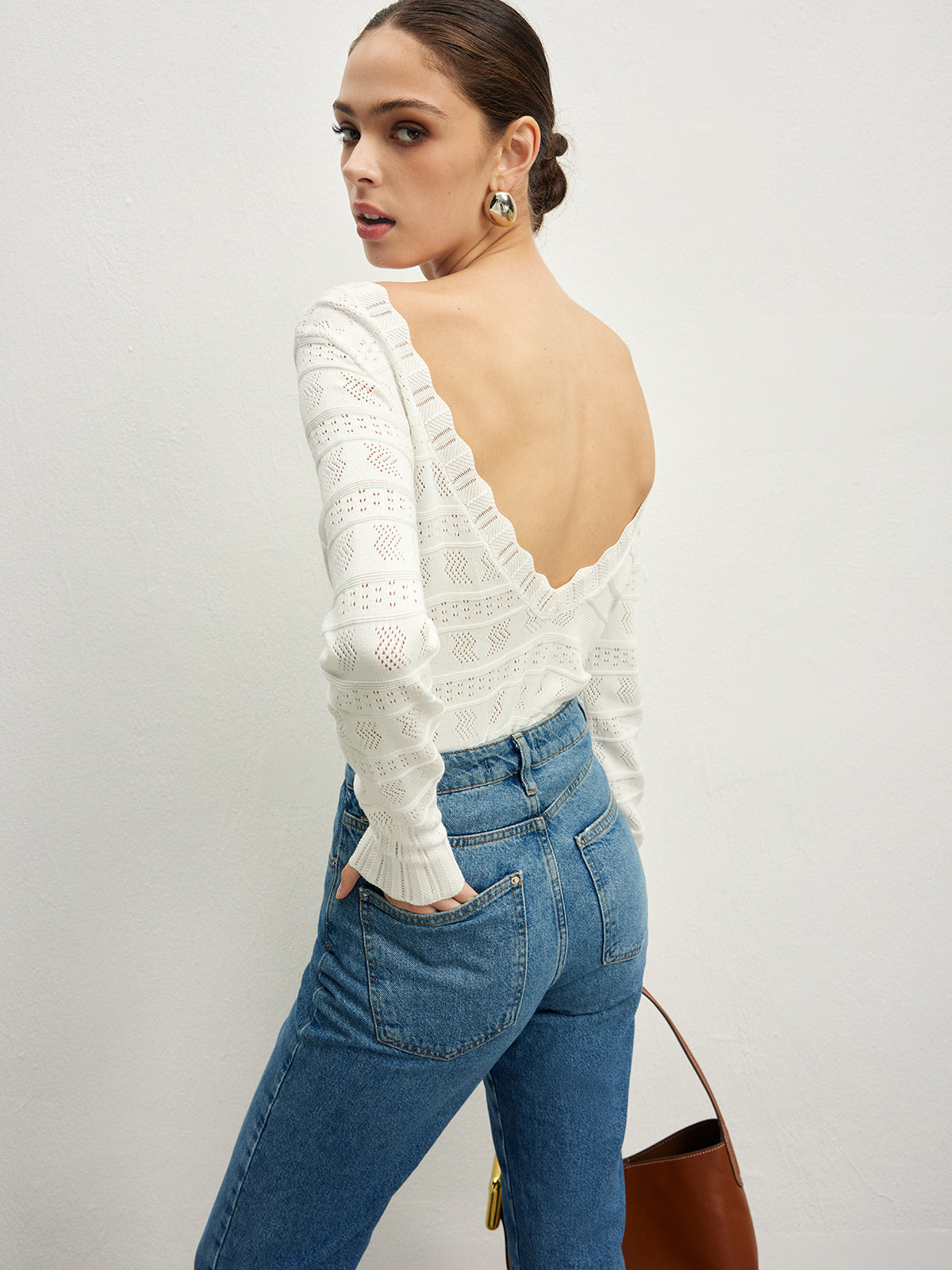 Marul Trim Backless Pointelle Örgü Üst